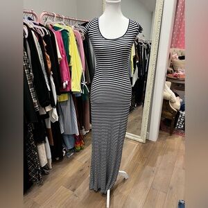 Rachel Pally Black & White Striped Scoop Neck Maxi Dress